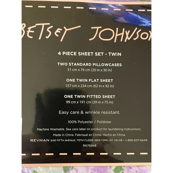 Betsey Johnson Wild Love Microfiber Sheet Set Twin NEW Lavender Gray 4 Piece - Picture 4 of 11